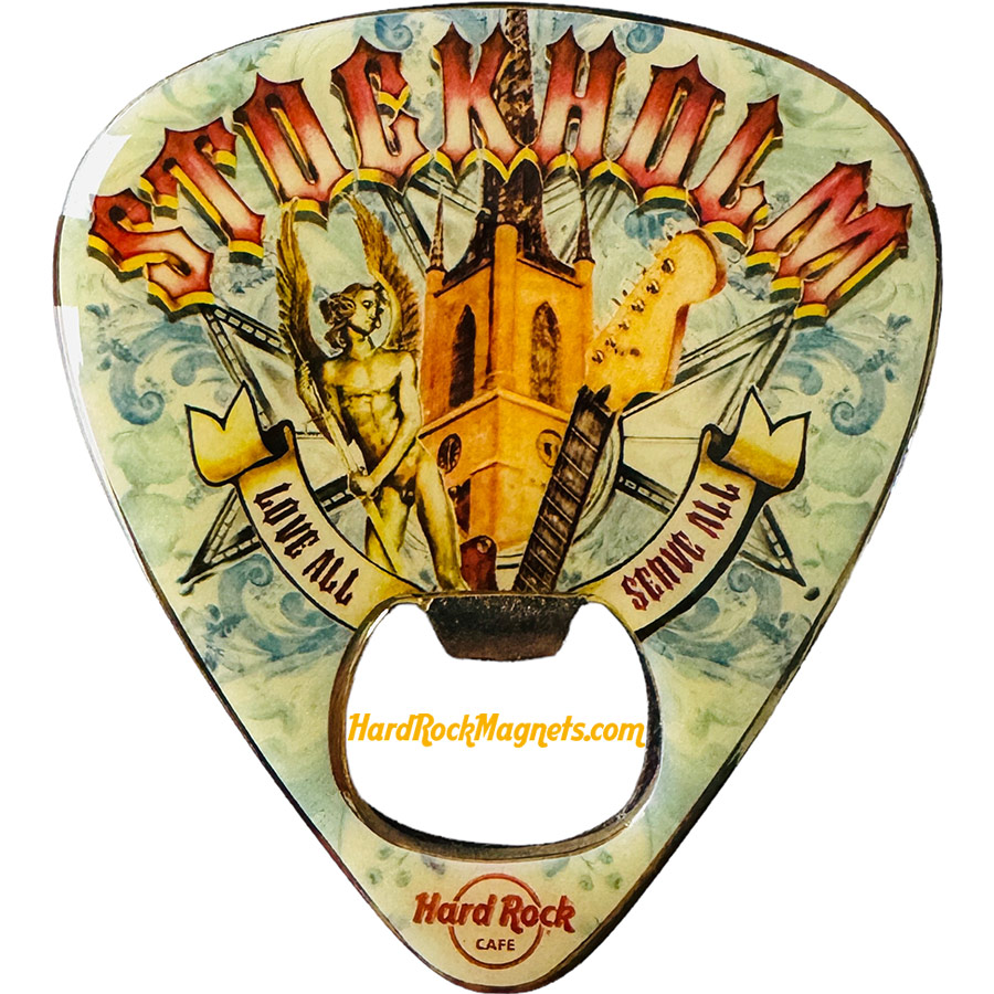 Hard Rock Cafe Stockholm Guitar Pick Bottle Opener Magnet No. 2