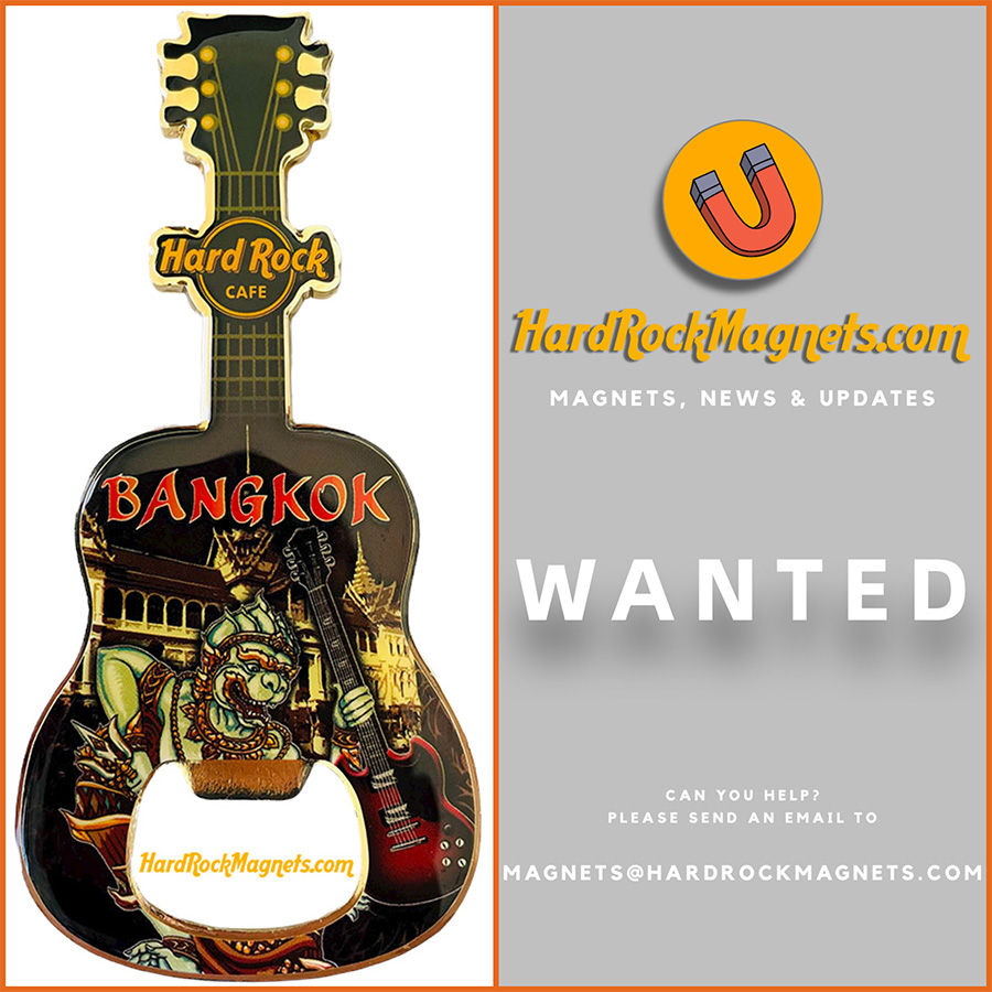 Hard Rock Cafe Bangkok Bottle Opener Magnet No. 2 (Black Version) - WANTED