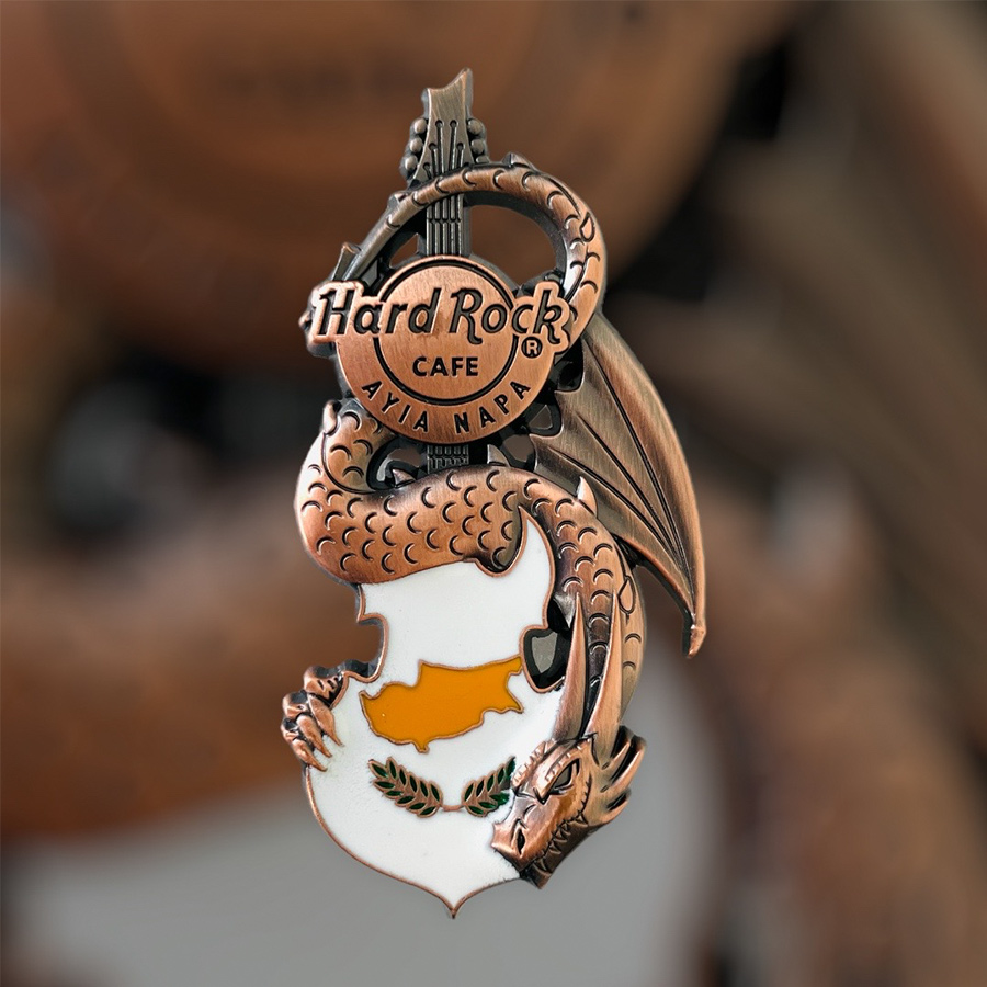 Hard Rock Cafe Ayia Napa Core Dragon and Flag Guitar Pin