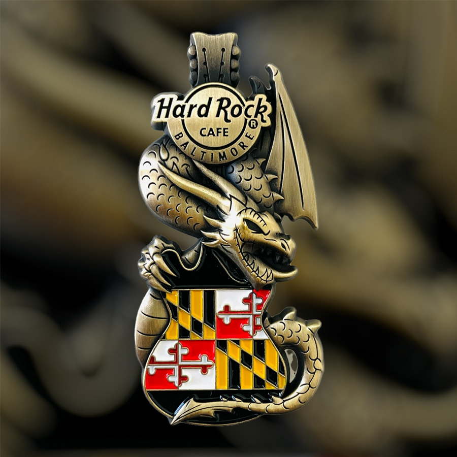 Hard Rock Cafe Baltimore Core Dragon and Flag Guitar Pin