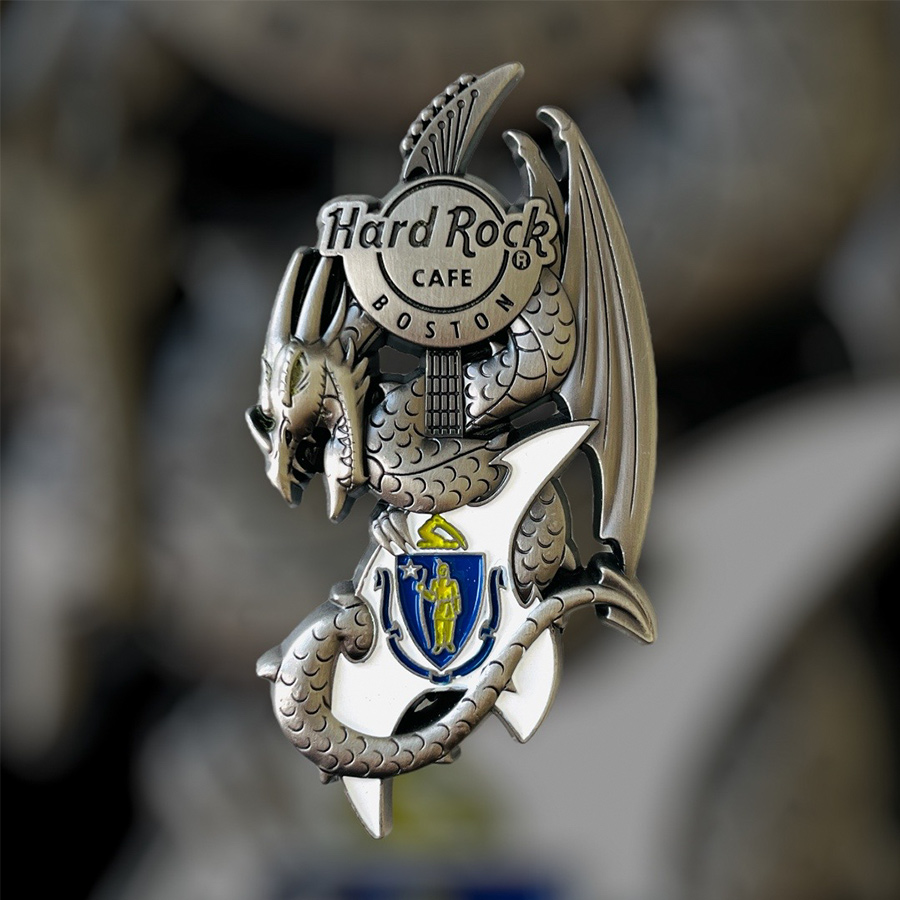 Hard Rock Cafe Boston Core Dragon and Flag Guitar Pin