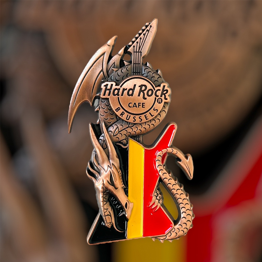 Hard Rock Cafe Brussels Core Dragon and Flag Guitar Pin