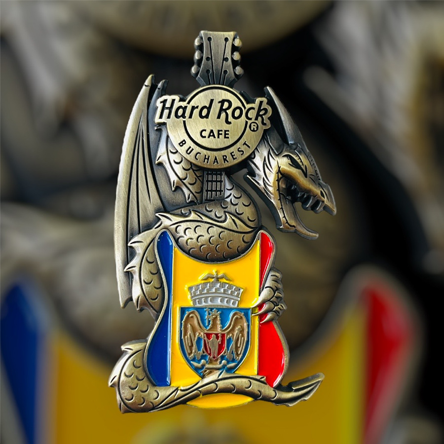 Hard Rock Cafe Stockholm Core Dragon and Flag Guitar Pin
