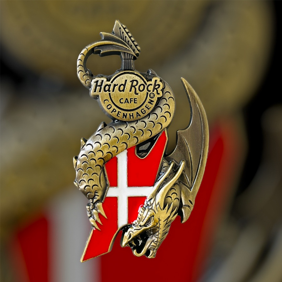Hard Rock Cafe Copenhagen Core Dragon and Flag Guitar Pin