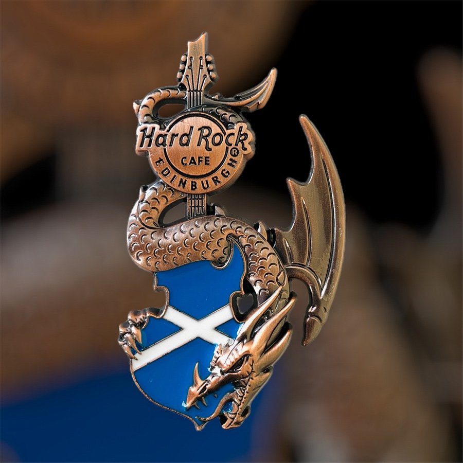 Hard Rock Cafe Edinburgh Core Dragon and Flag Guitar Pin