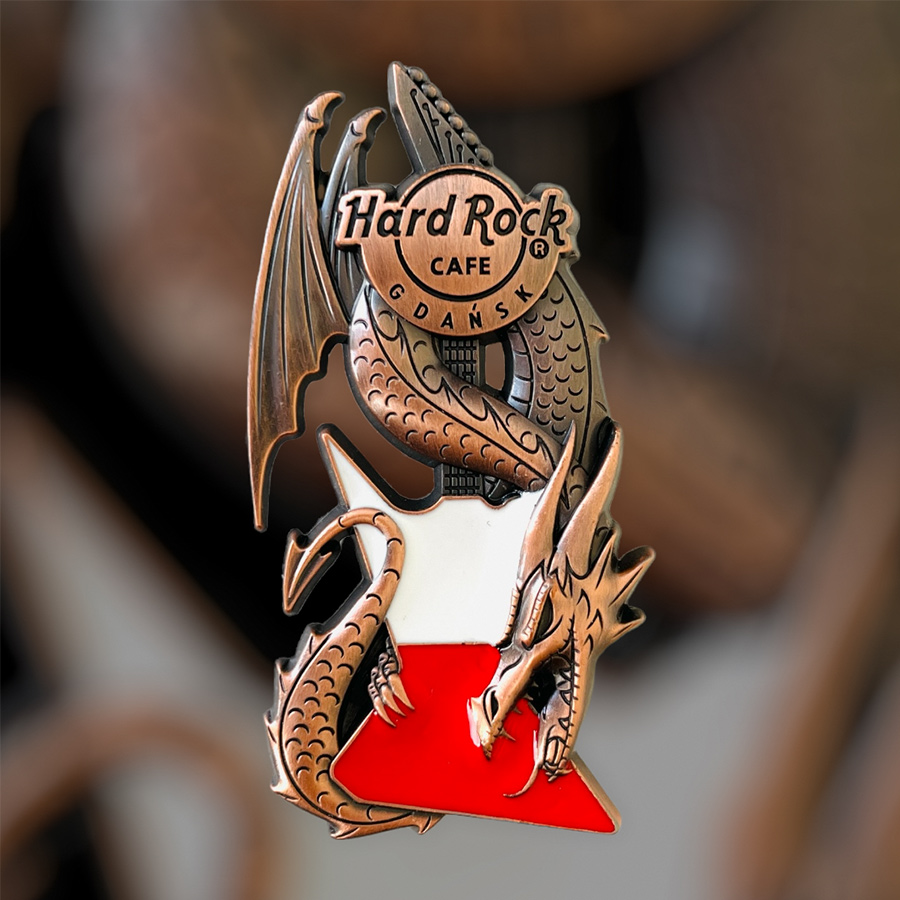Hard Rock Cafe Gdansk Core Dragon and Flag Guitar Pin
