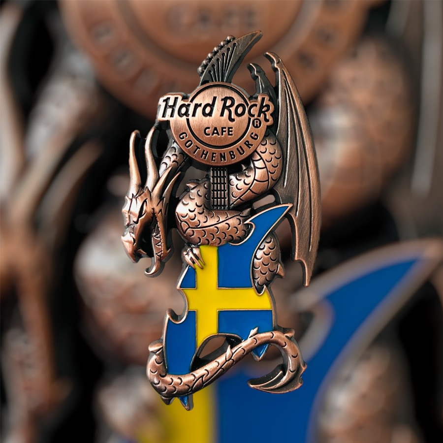 Hard Rock Cafe Gothenburg Core Dragon and Flag Guitar Pin