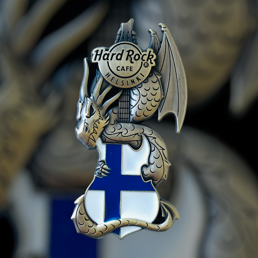 Hard Rock Cafe Helsinki Core Dragon and Flag Guitar Pin