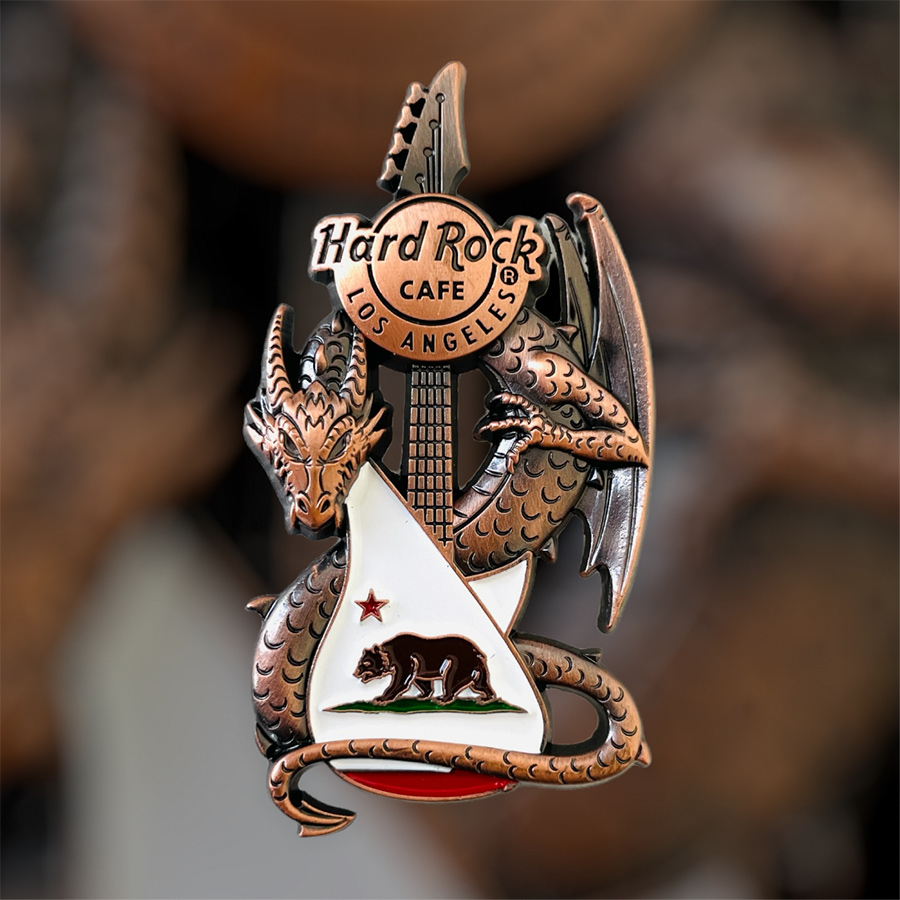 Hard Rock Cafe Los Angeles Core Dragon and Flag Guitar Pin