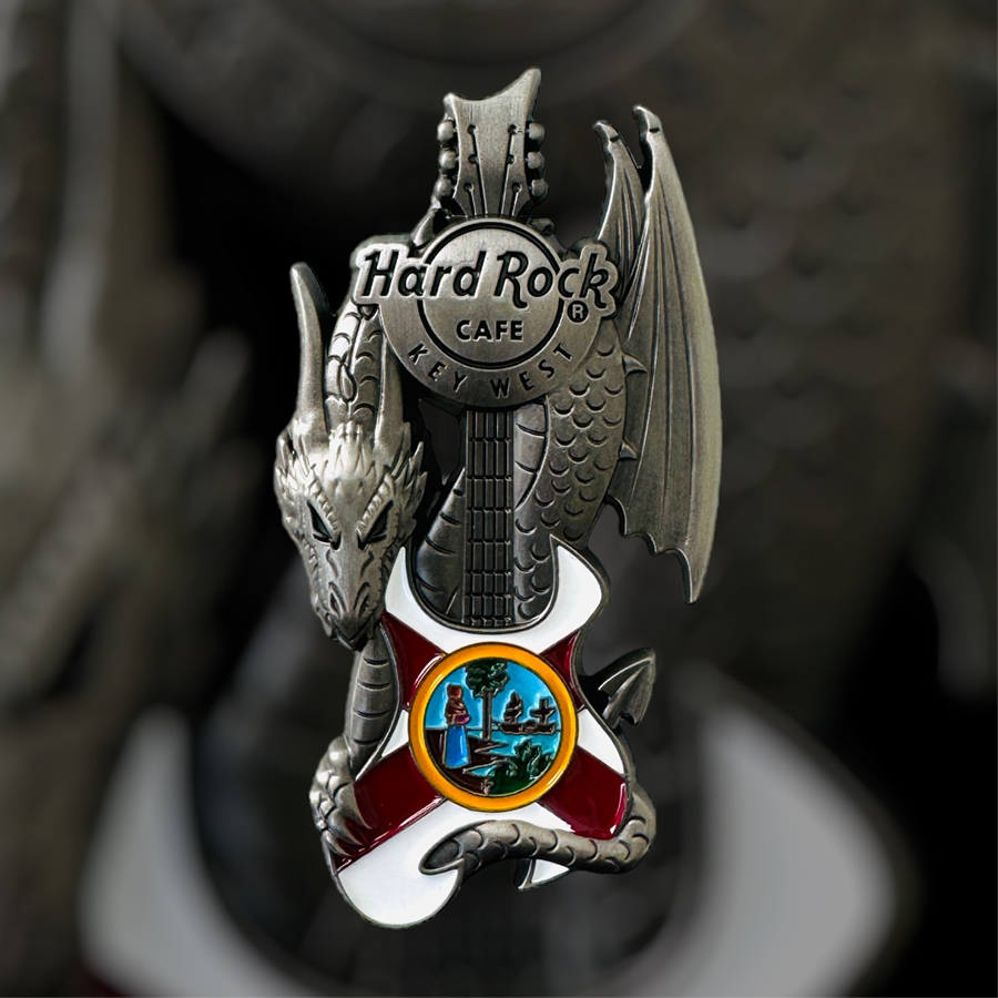 Hard Rock Cafe Key West Core Dragon and Flag Guitar Pin