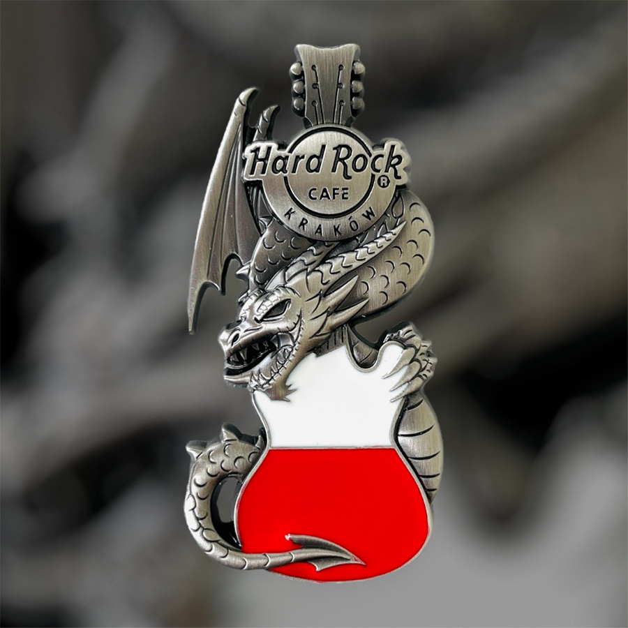 Hard Rock Cafe Krakow Core Dragon and Flag Guitar Pin