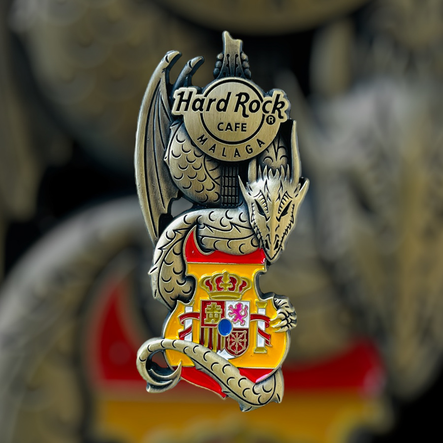 Hard Rock Cafe Malaga Core Dragon and Flag Guitar Pin