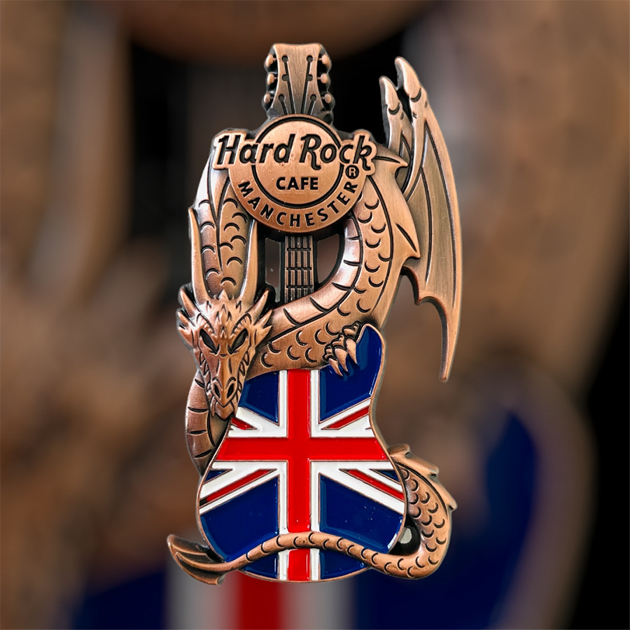 Hard Rock Cafe Manchester Core Dragon and Flag Guitar Pin