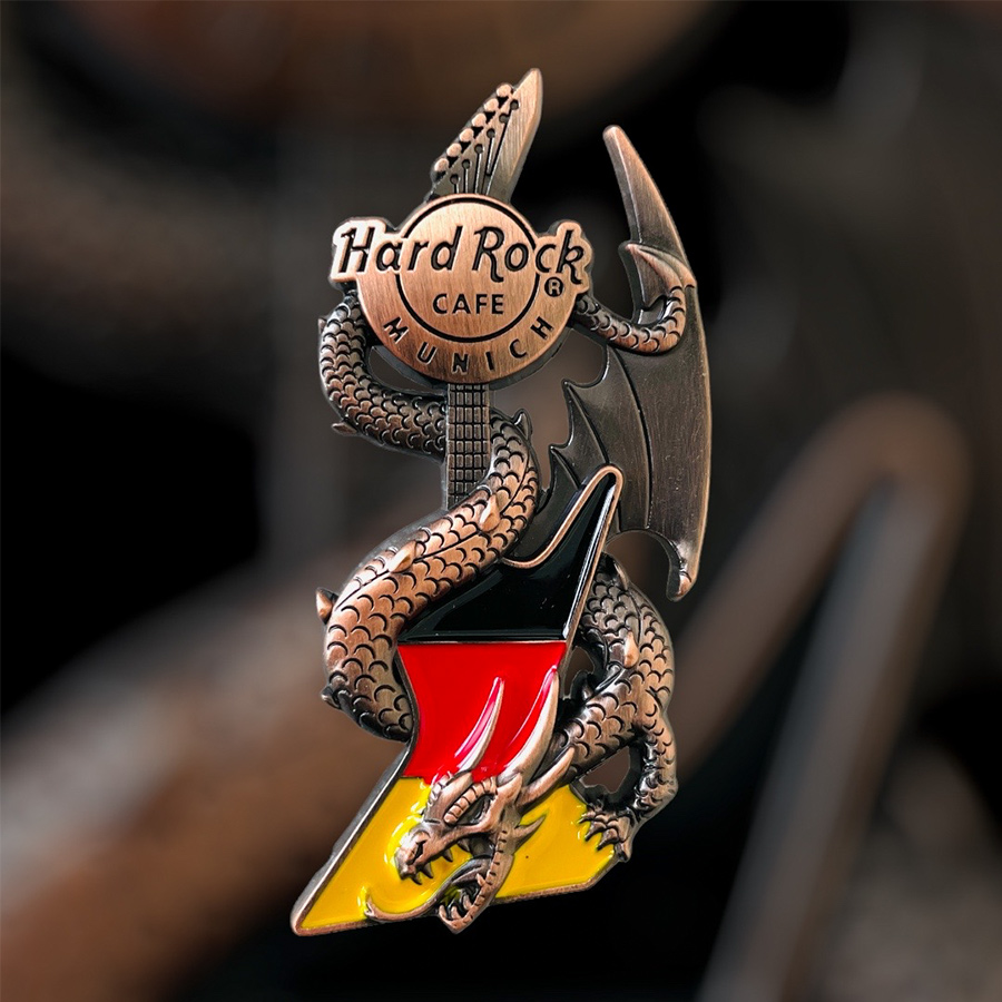 Hard Rock Cafe Munich Core Dragon and Flag Guitar Pin