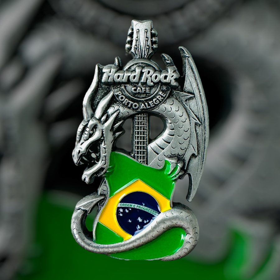 Hard Rock Cafe Porto Alegre Core Dragon and Flag Guitar Pin