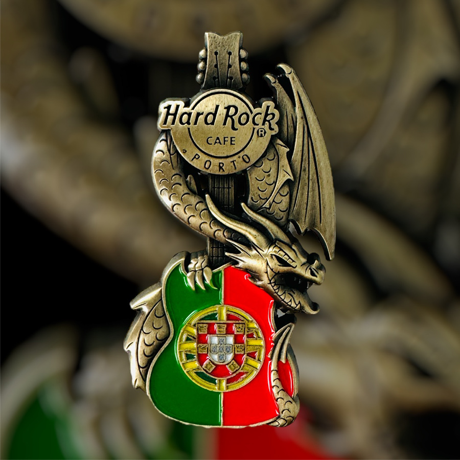 Hard Rock Cafe Porto Core Dragon and Flag Guitar Pin