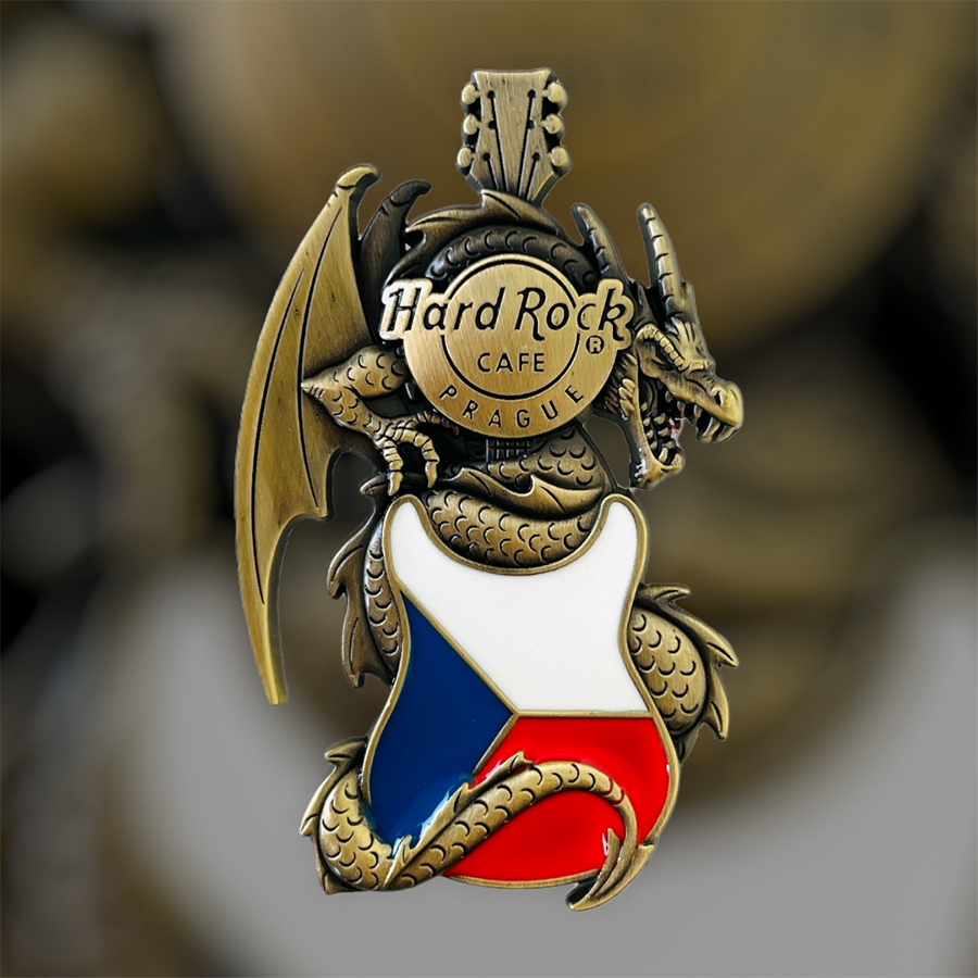 Hard Rock Cafe Prague Core Dragon and Flag Guitar Pin