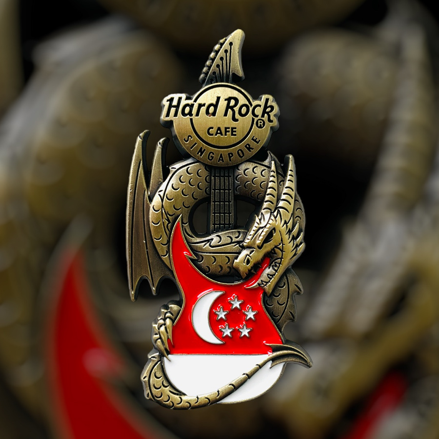 Hard Rock Cafe Singapore Core Dragon and Flag Guitar Pin