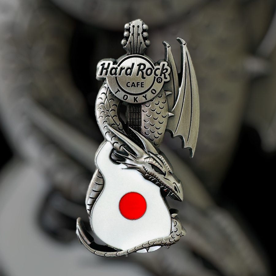 Hard Rock Cafe Tokyo Core Dragon and Flag Guitar Pin