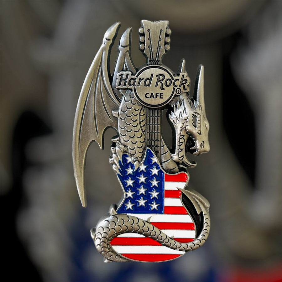 Hard Rock Cafe USA Online Core Dragon and Flag Guitar Pin