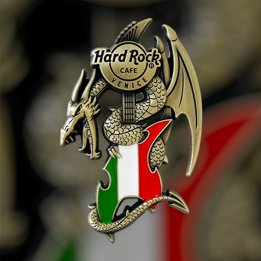 Hard Rock Cafe Venice Core Dragon and Flag Guitar Pin