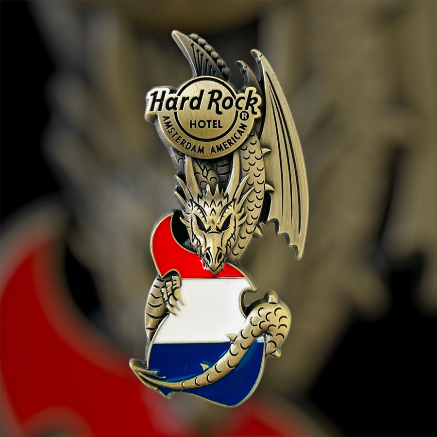 Hard Rock Hotel Amsterdam American Core Dragon and Flag Guitar Pin
