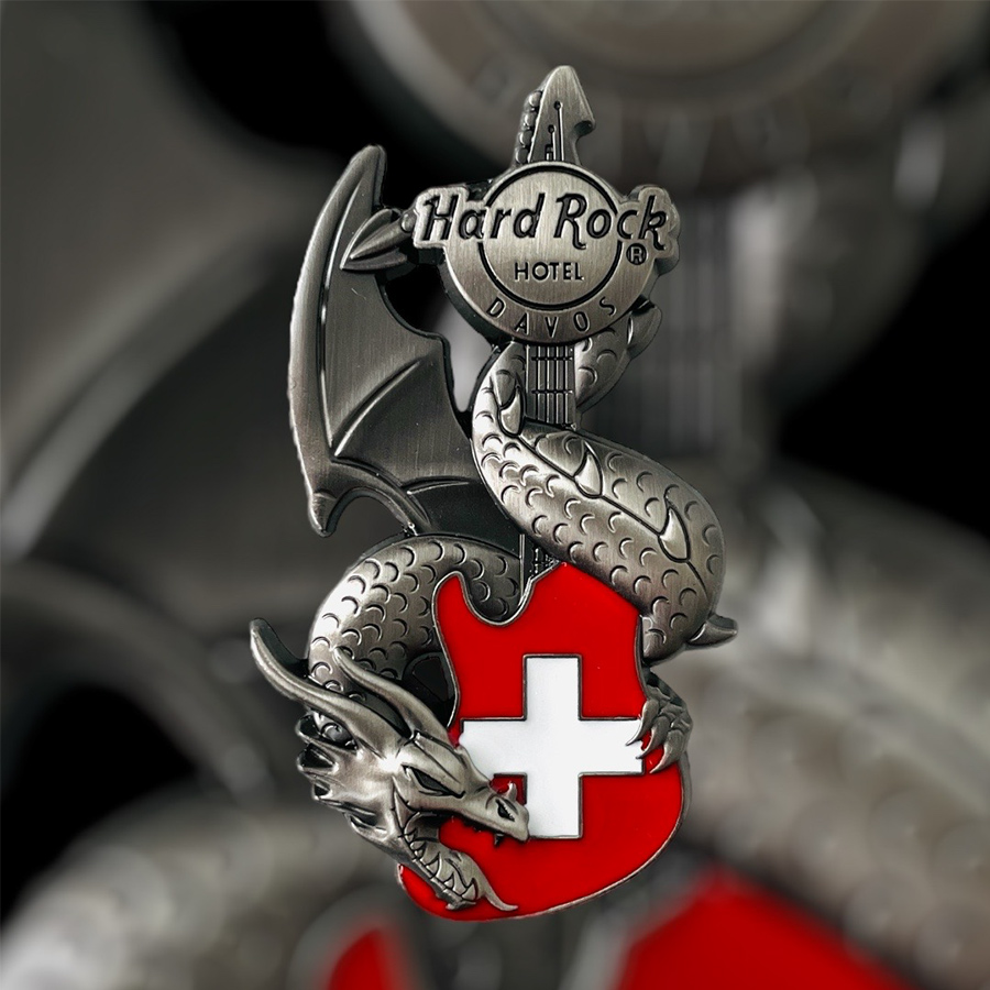 Hard Rock Hotel Davos Core Dragon and Flag Guitar Pin