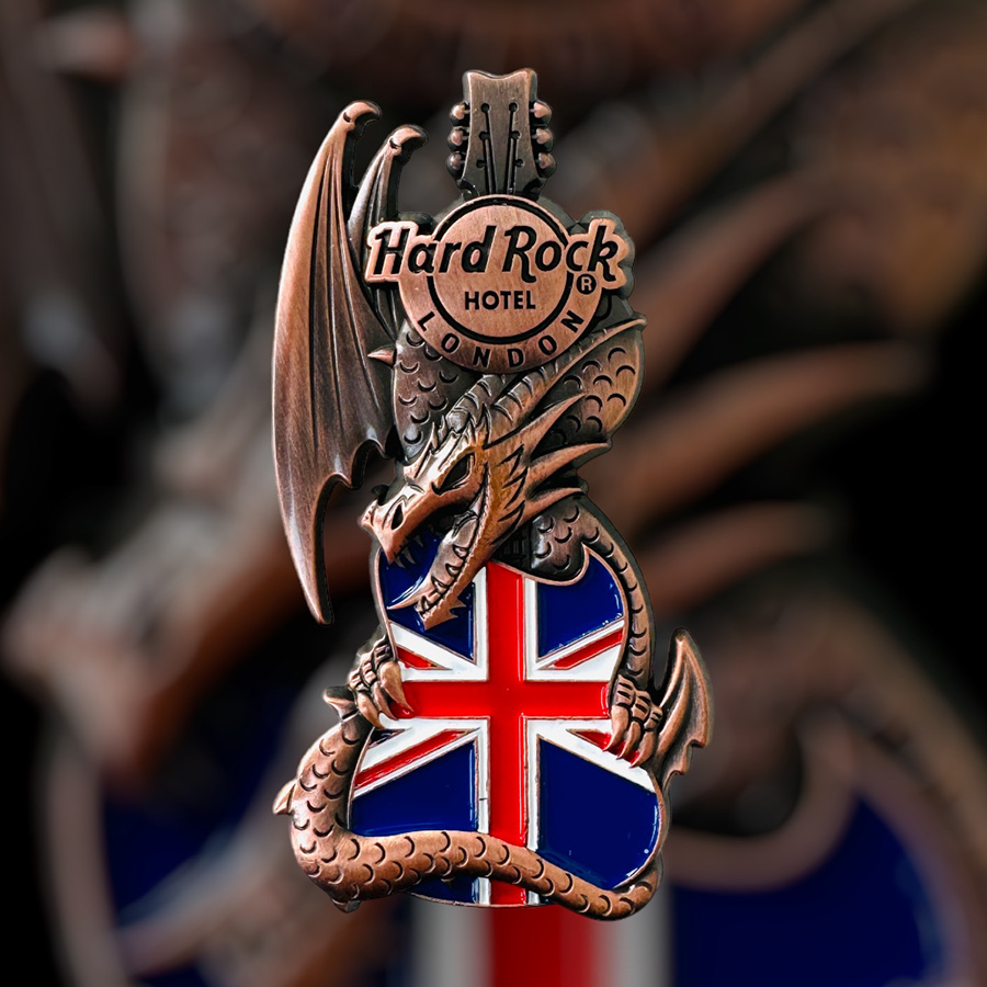 Hard Rock Hotel London Core Dragon and Flag Guitar Pin