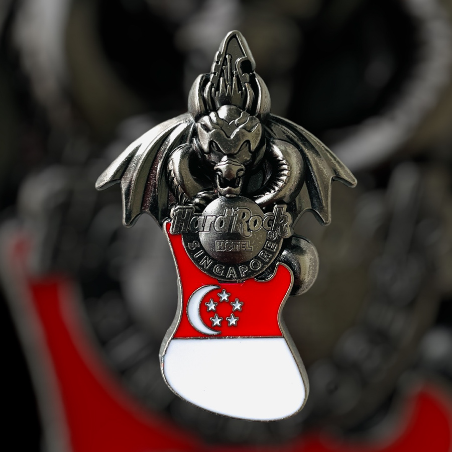 Hard Rock Hotel Singapore Core Dragon and Flag Guitar Pin