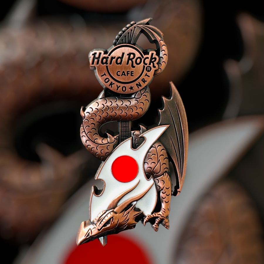 Rock Shop Tokyo Narita Airport Core Dragon and Flag Guitar Pin