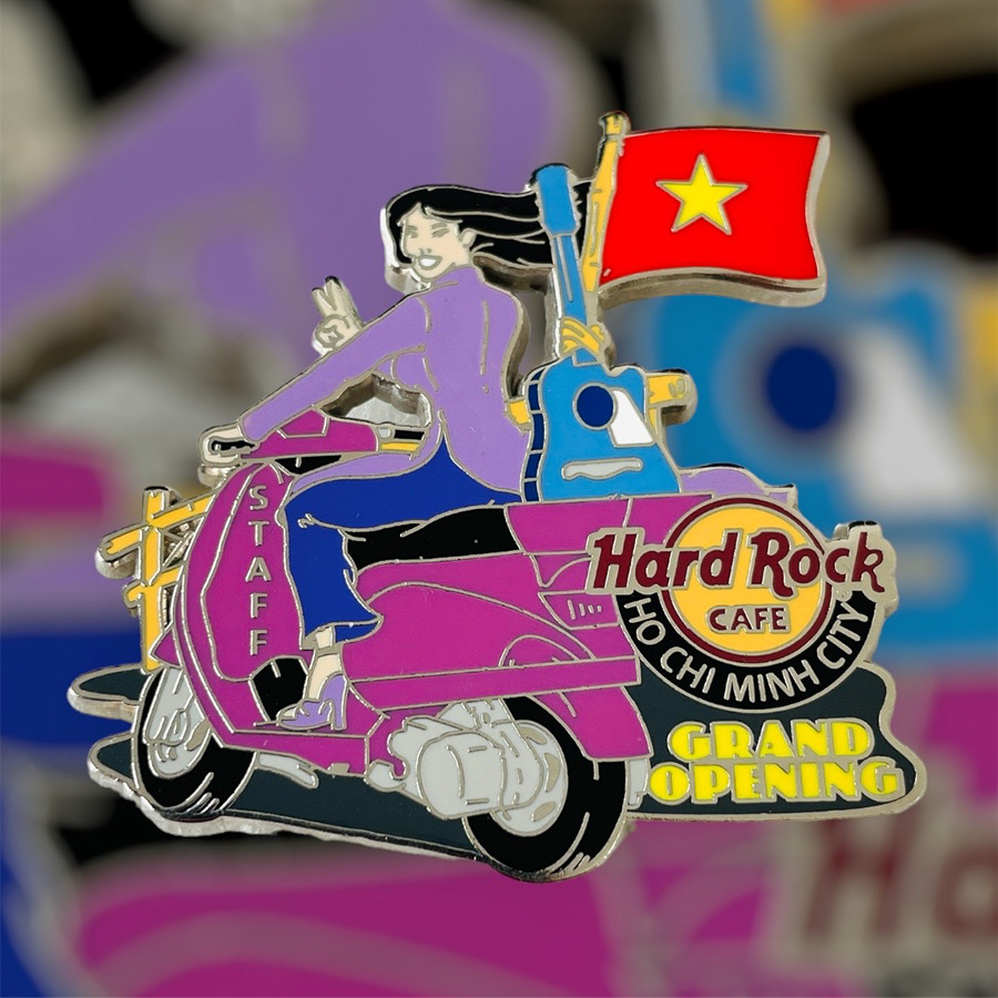 Hard Rock Cafe Ho Chi Minh City Grand Opening STAFF Pin from 2010 (LE 200) - Girl in Purple on Scooter
