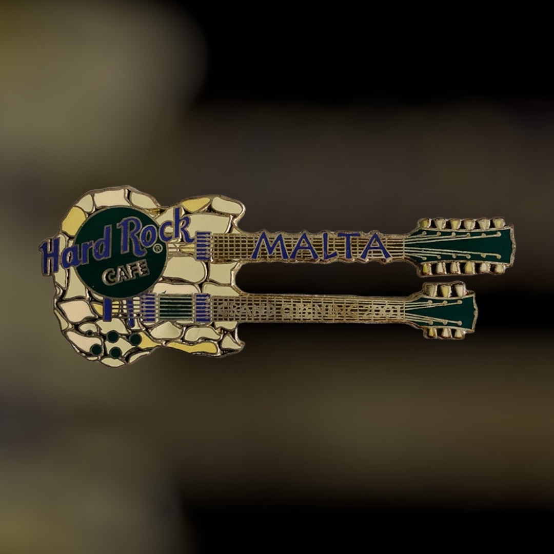 Hard Rock Cafe Malta Grand Opening White Gibson EDS-1275 Doubleneck Guitar Pin from 2000 (LE 2000)