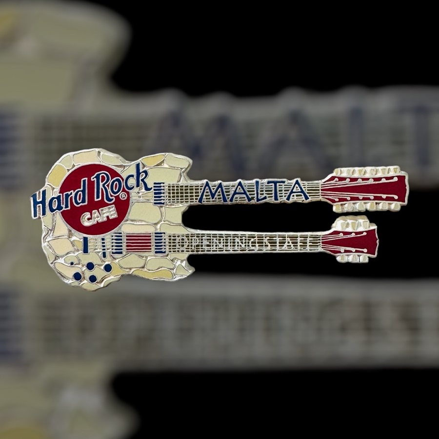 Hard Rock Cafe Malta Opening STAFF White Gibson EDS-1275 Doubleneck Guitar Pin from 2000 (LE 300)