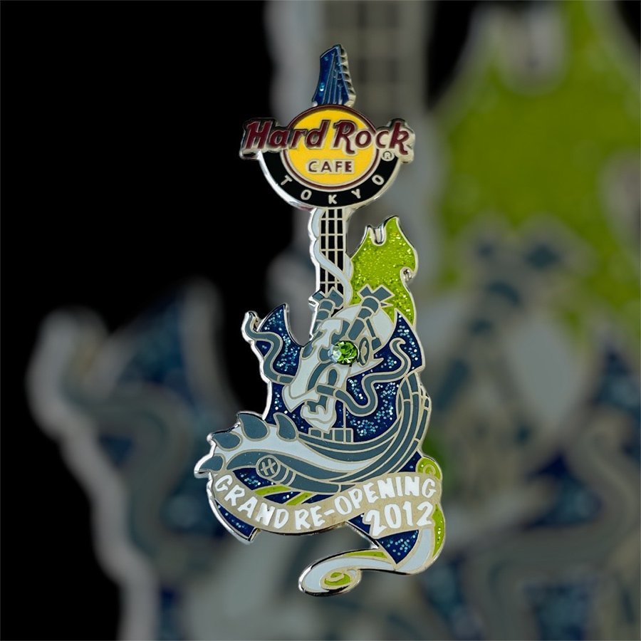 Hard Rock Cafe Tokyo Grand Re-Opening Pin Blue Guitar with Dragon from 2012 Silver Version (LE 500)