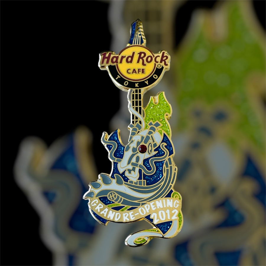 Hard Rock Cafe Tokyo Grand Re-Opening PROTOTYPE Pin Blue Guitar with Dragon from 2012 Gold Version (LE 5)